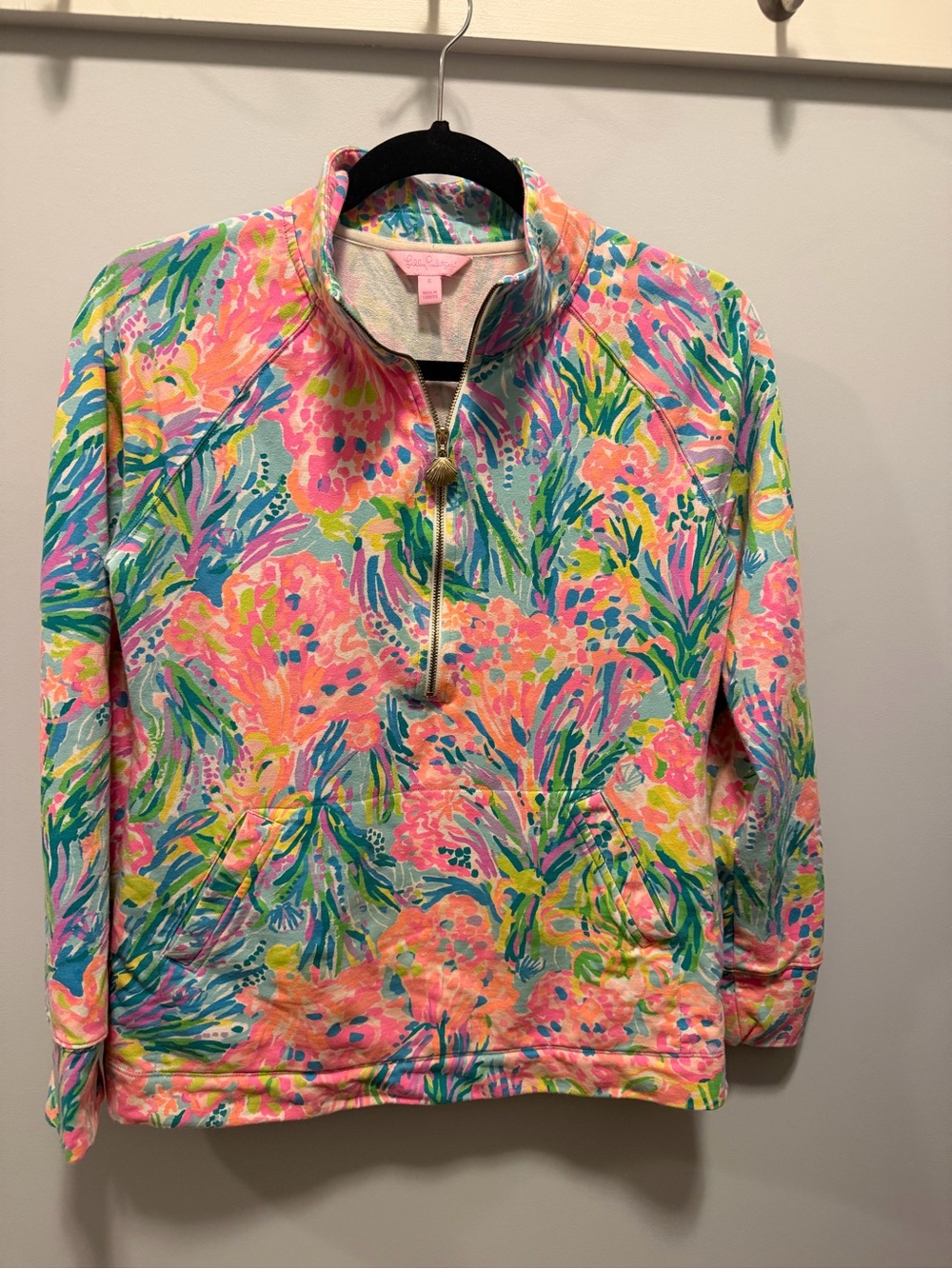 Lilly Pulitzer Bright Floral Half-Zip Pullover Jacket - Pink Multi